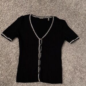 Elie Tahari Black Short Sleeve Blouse with White Trim XS